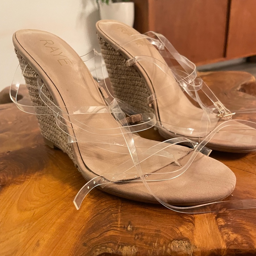 Raye wedges with clear strap worn once size 6